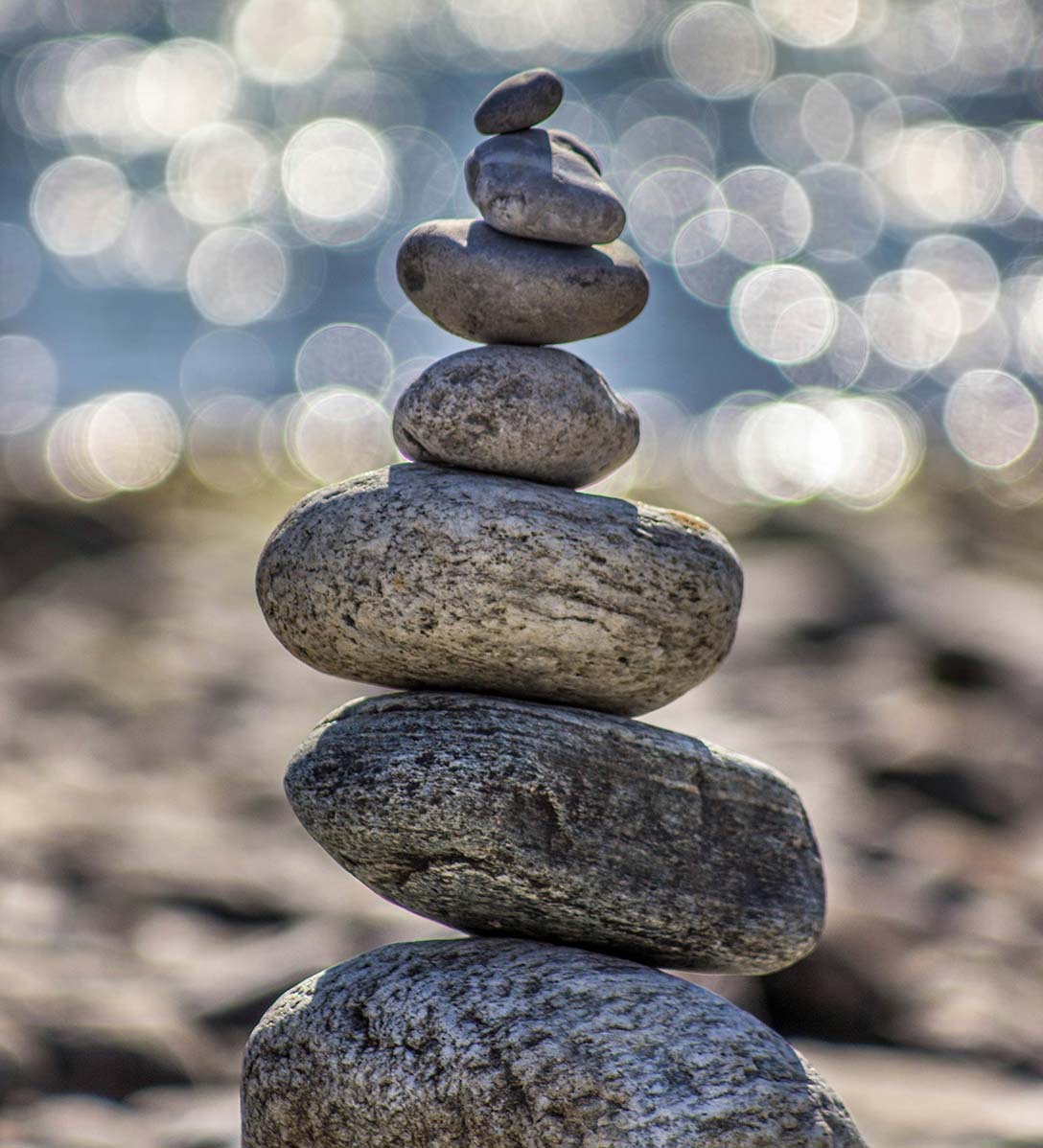 Stack of smooth river rocks.