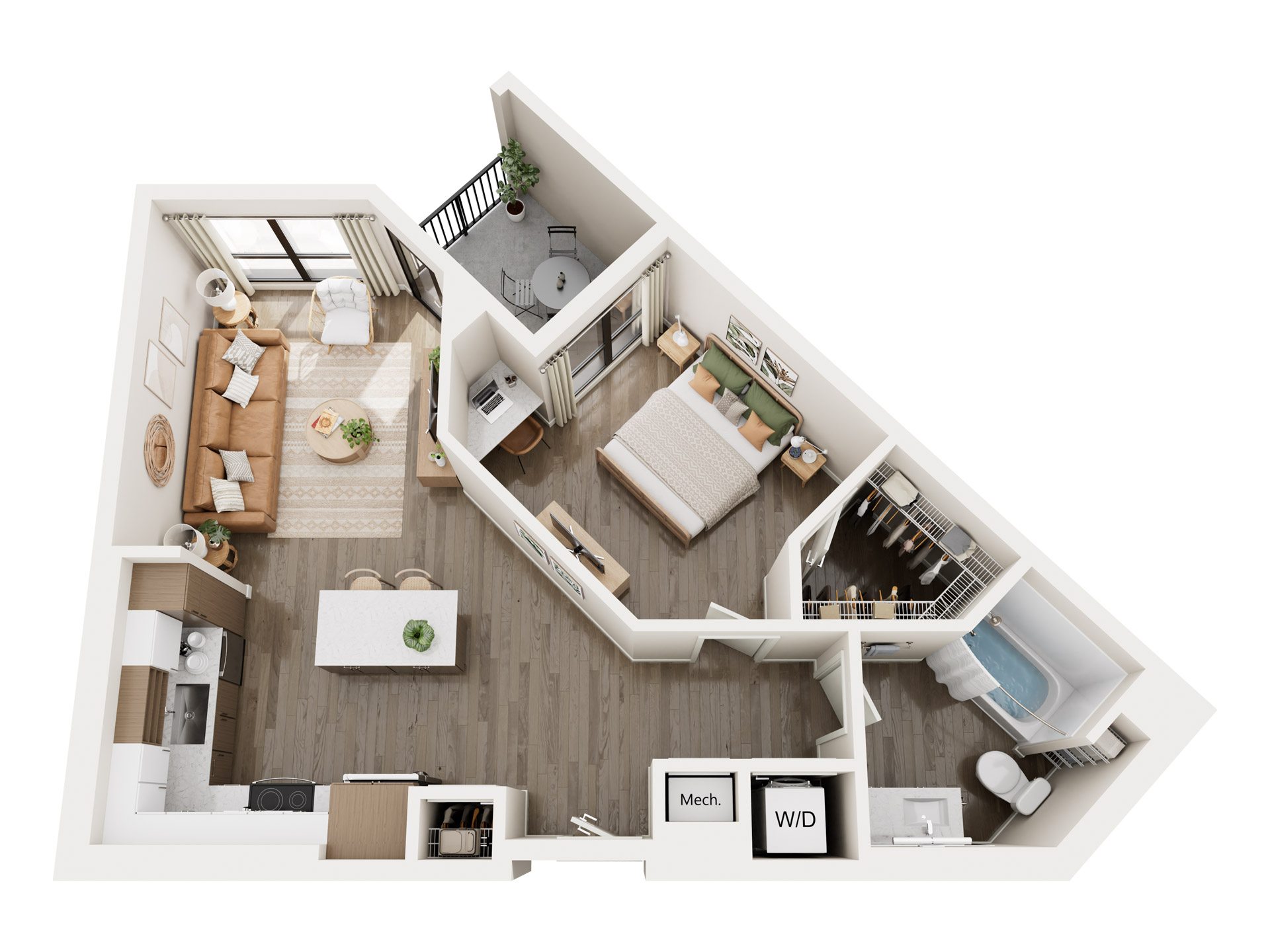 Rendering of the Haven A floor plan with 1 bedroom[s] and 1 bathroom[s] at Millhaus